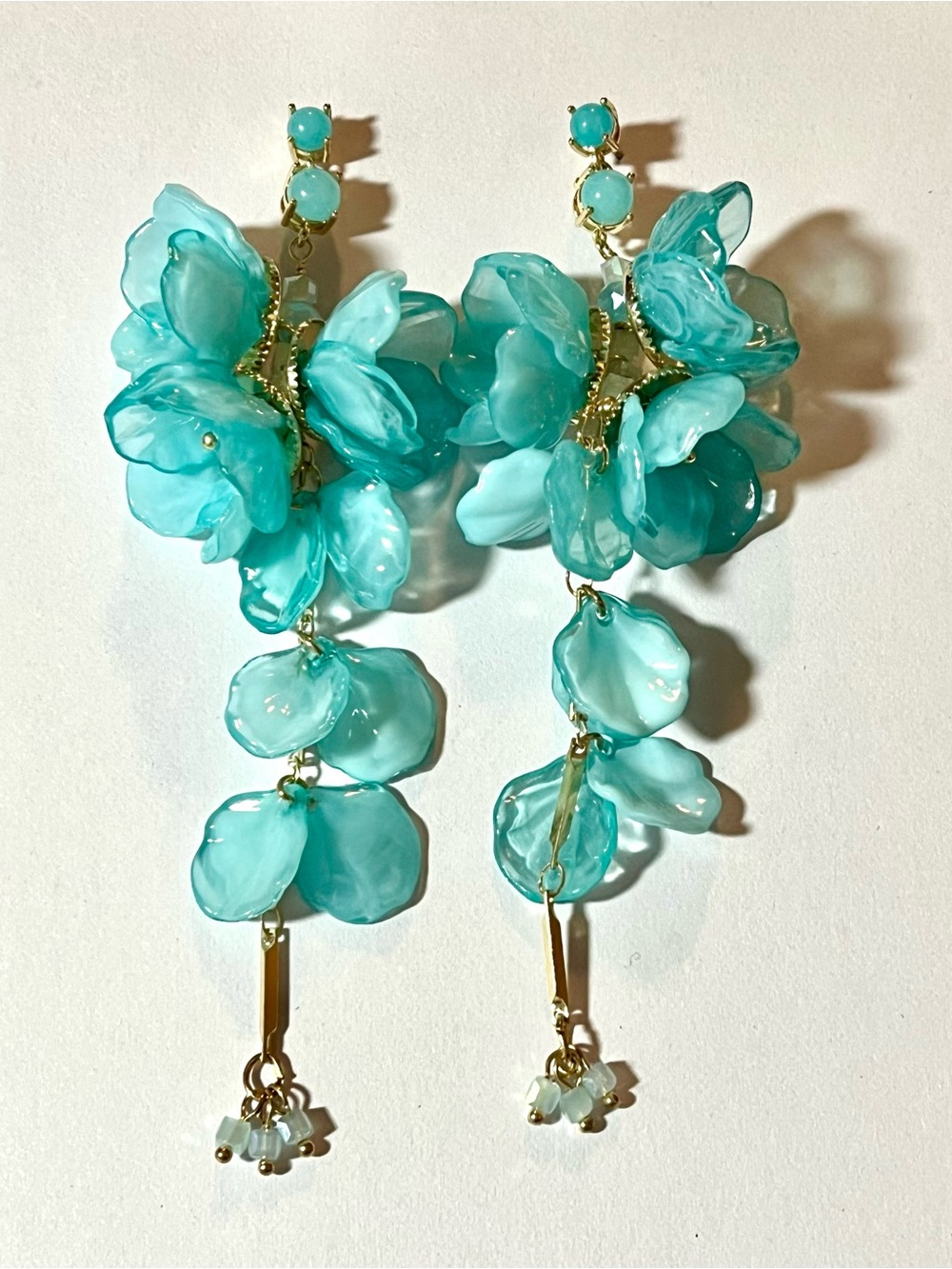 Anthropologie Aqua Floral Chandelier Earrings
